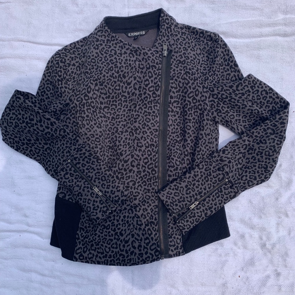Express leopard print zip up jacket